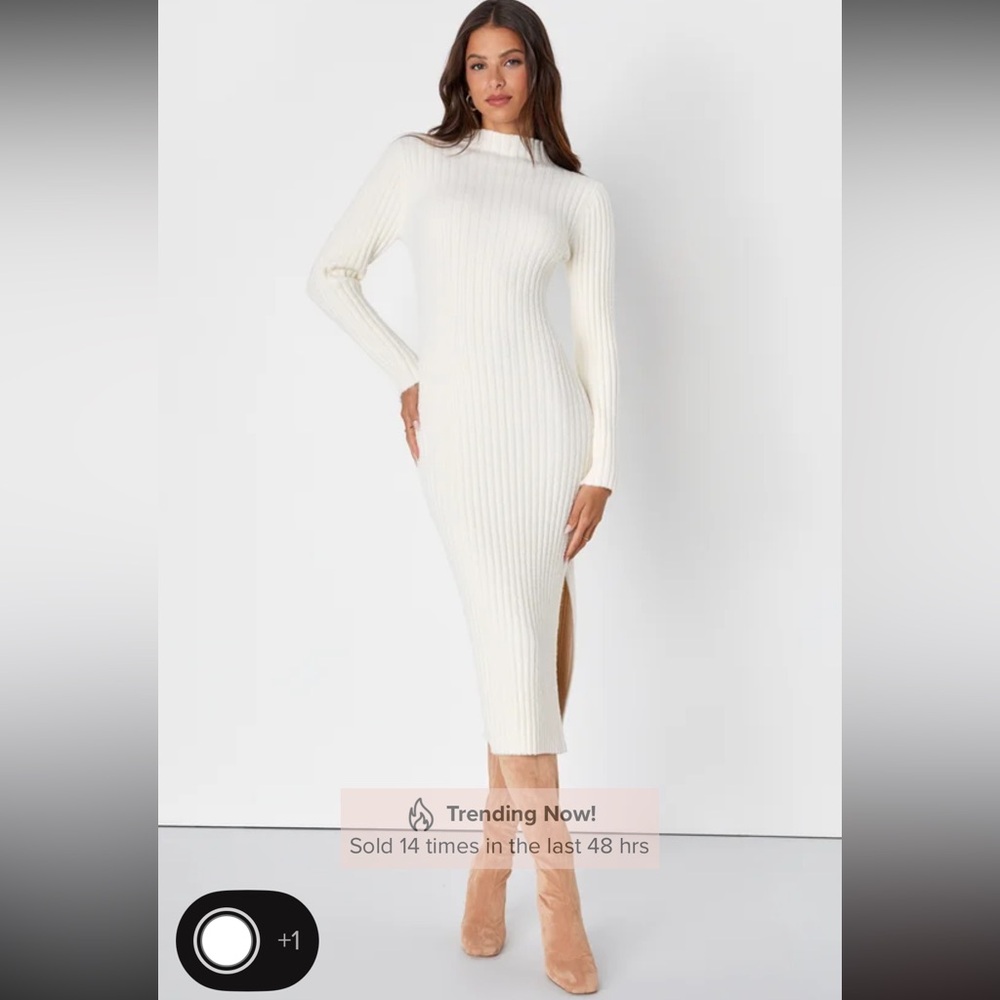 Lulu's Cream Ribbed Midi Dress